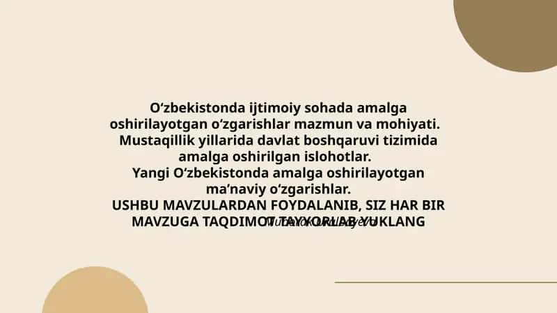 O‘zbekistonda ijtimoiy sohada amalga oshirilayotgan o‘zgarishlar mazmun va mohiyati 1