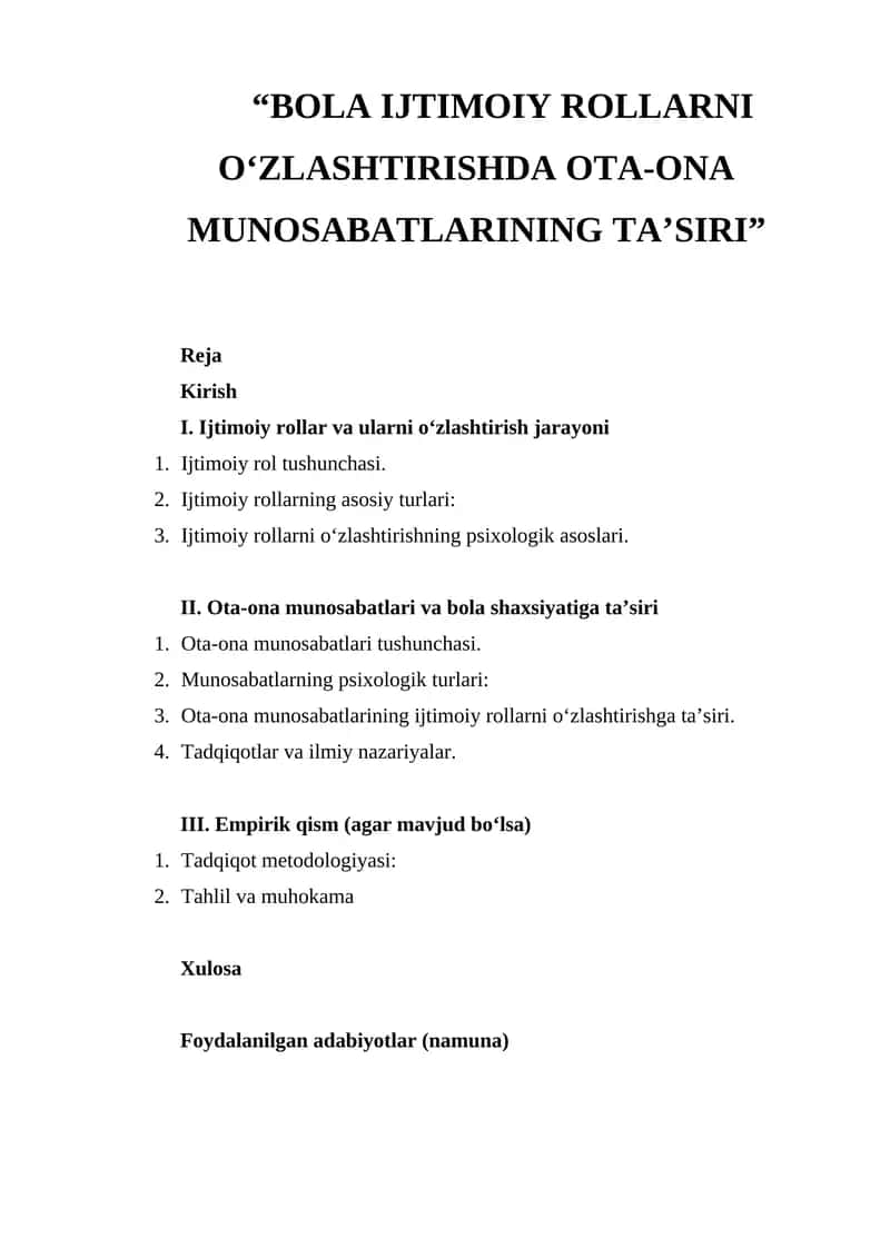 Bola Ijtimoiy Rollarni O‘zlashtirishda Ota-Ona Munosabatlarining Ta’siri 1