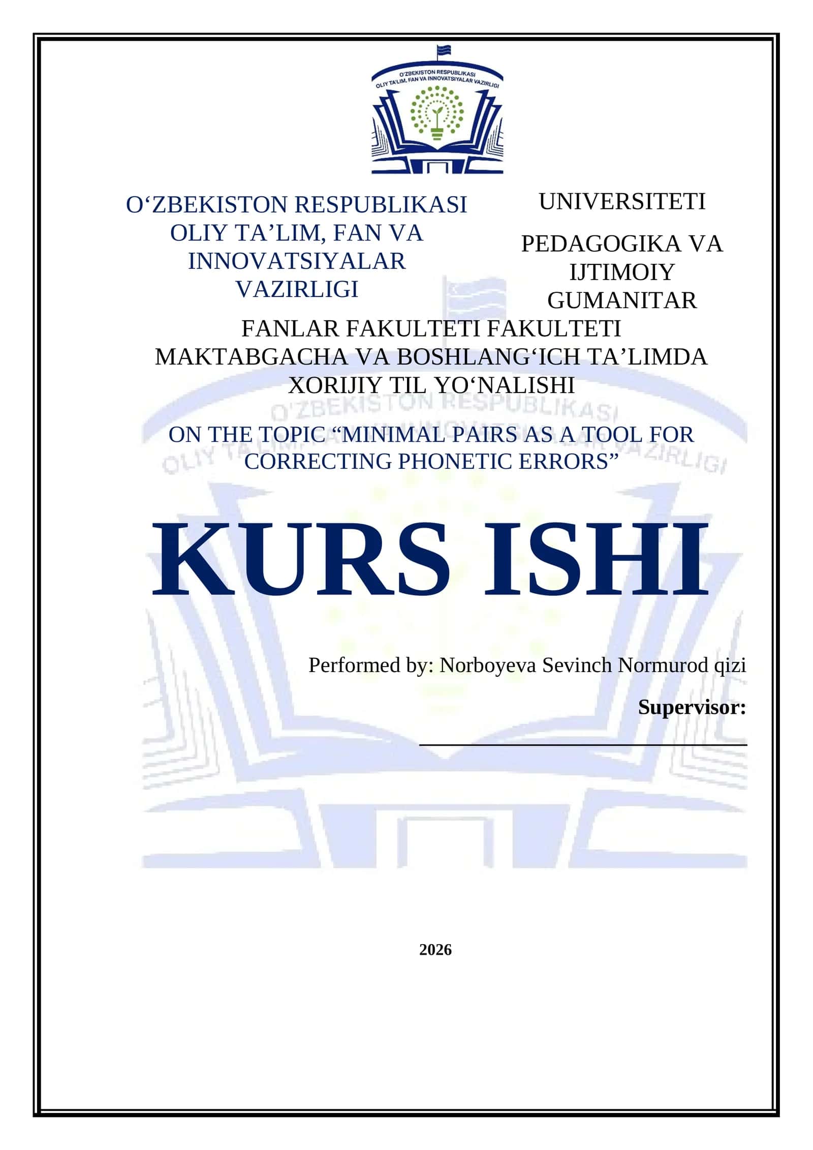 KURS ISHI "MINIMAL PAIRS AS A TOOL FOR CORRECTING PHONETIC ERRORS" 1