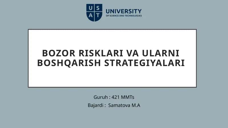 Bozor risklari va ularniboshqarish strategiyalari 1