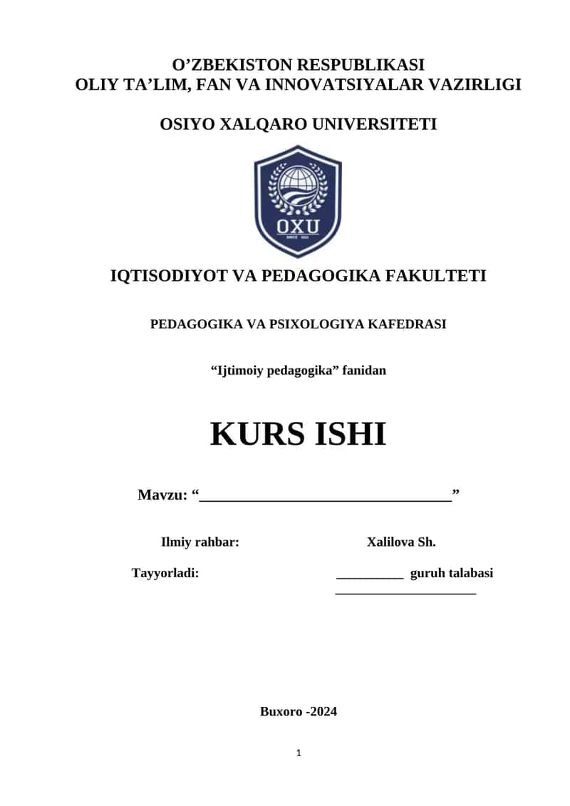 Ijtimoiy pedagogika kurs ishi 1