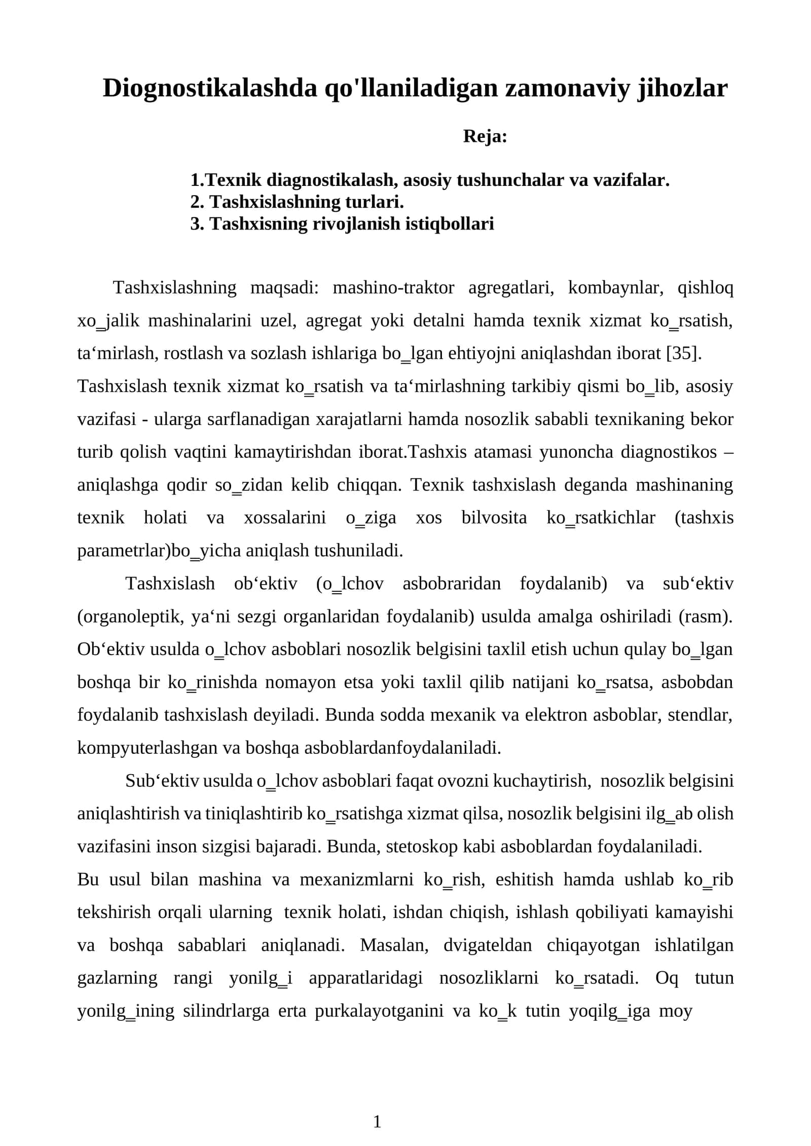 Zamonaviy jihozlar diognostikalash 1