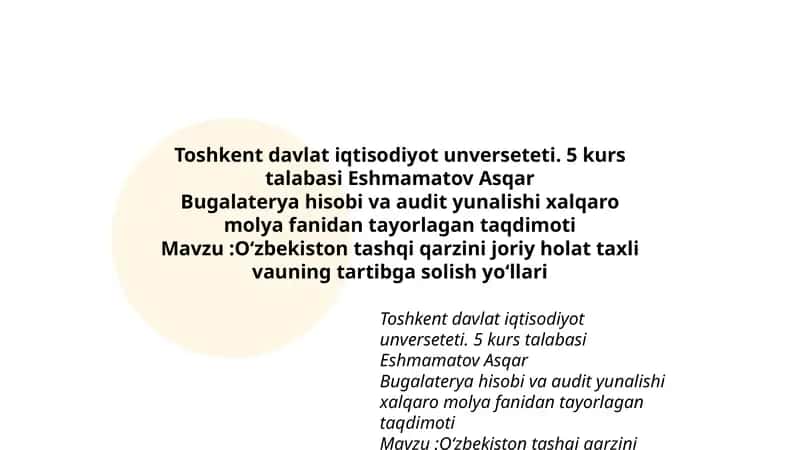 O‘zbekiston tashqi qarzini joriy holat taxli vauning tartibga solish yo‘llari 1