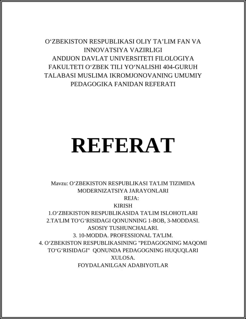 Oʻzbekiston Respublikasida ta'lim tizimini modernizatsiyalash jarayonlari 1