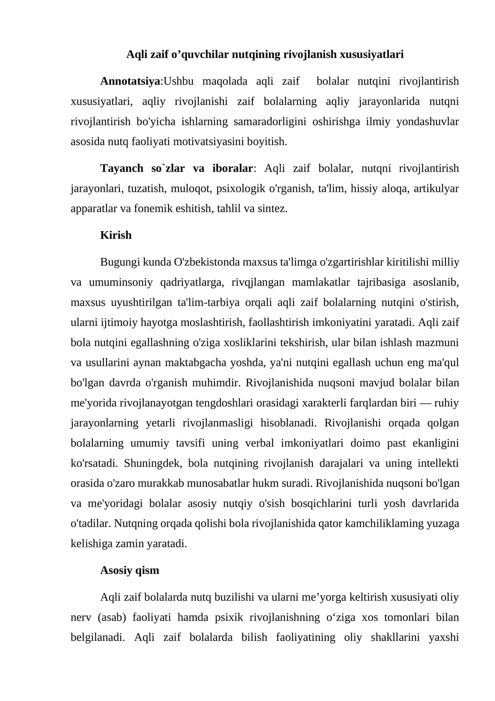 Aqli zaif o’quvchilar nutqining rivojlanish xususiyatlari 1