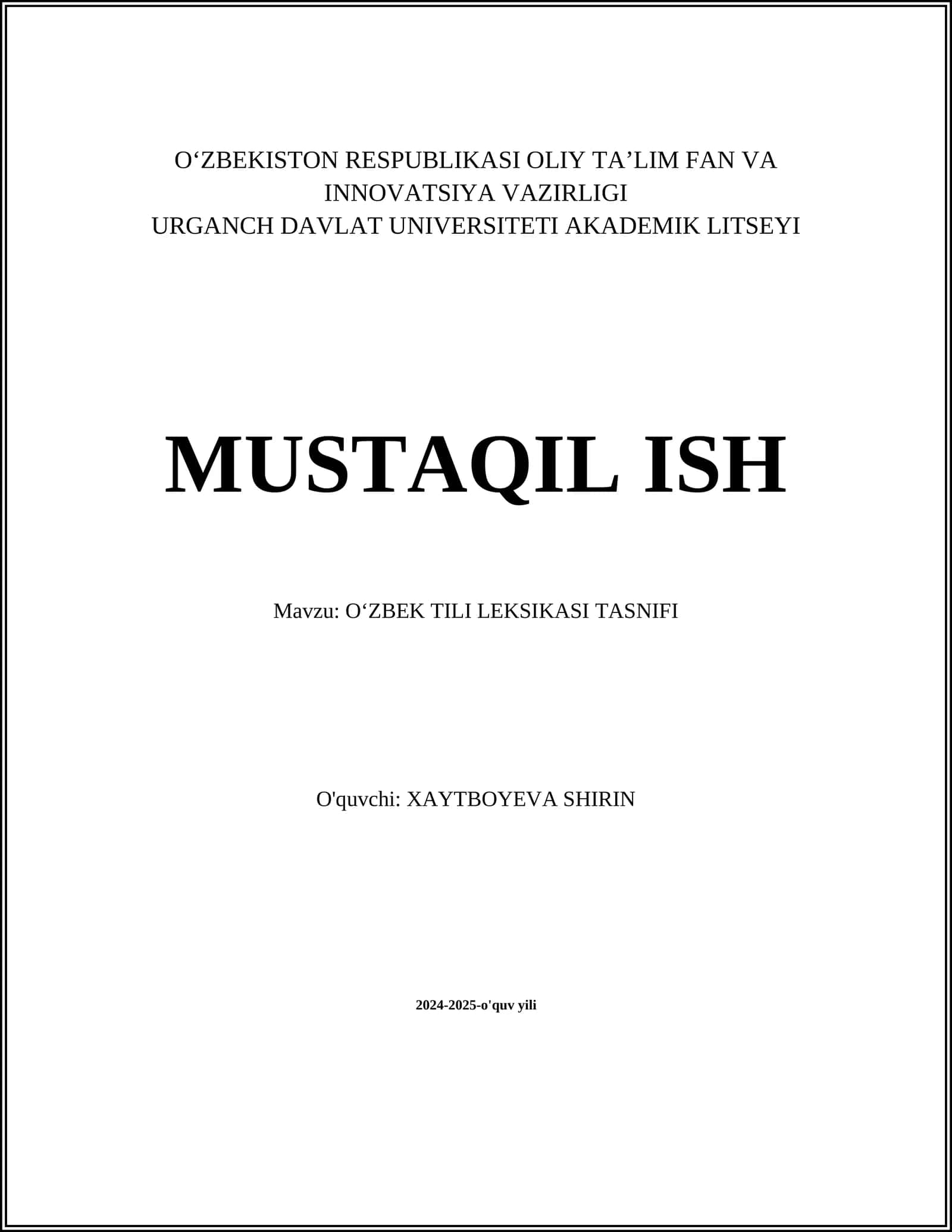 OʻZBEK TILI LEKSIKASI TASNIFI 1