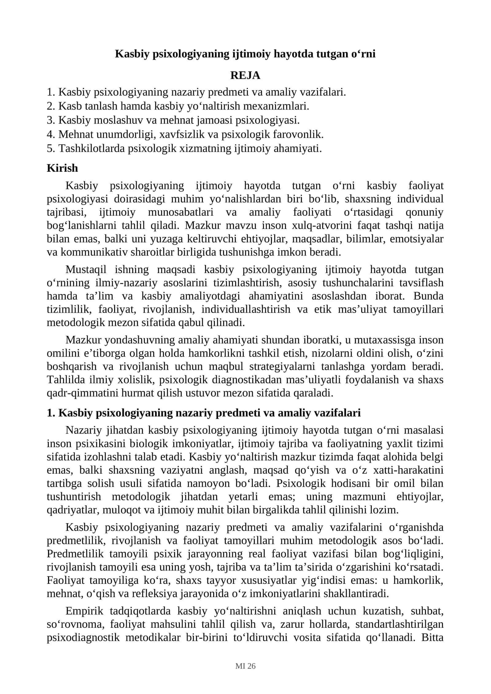 Kasbiy psixologiyaning ijtimoiy hayotda tutgan o‘rni 1
