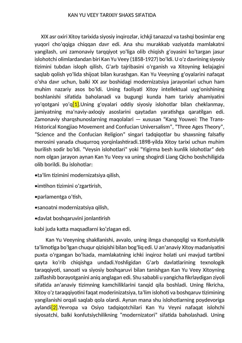 Kan Yu Veey tarixiy shaxs sifatida word formatda sifatli essay 1