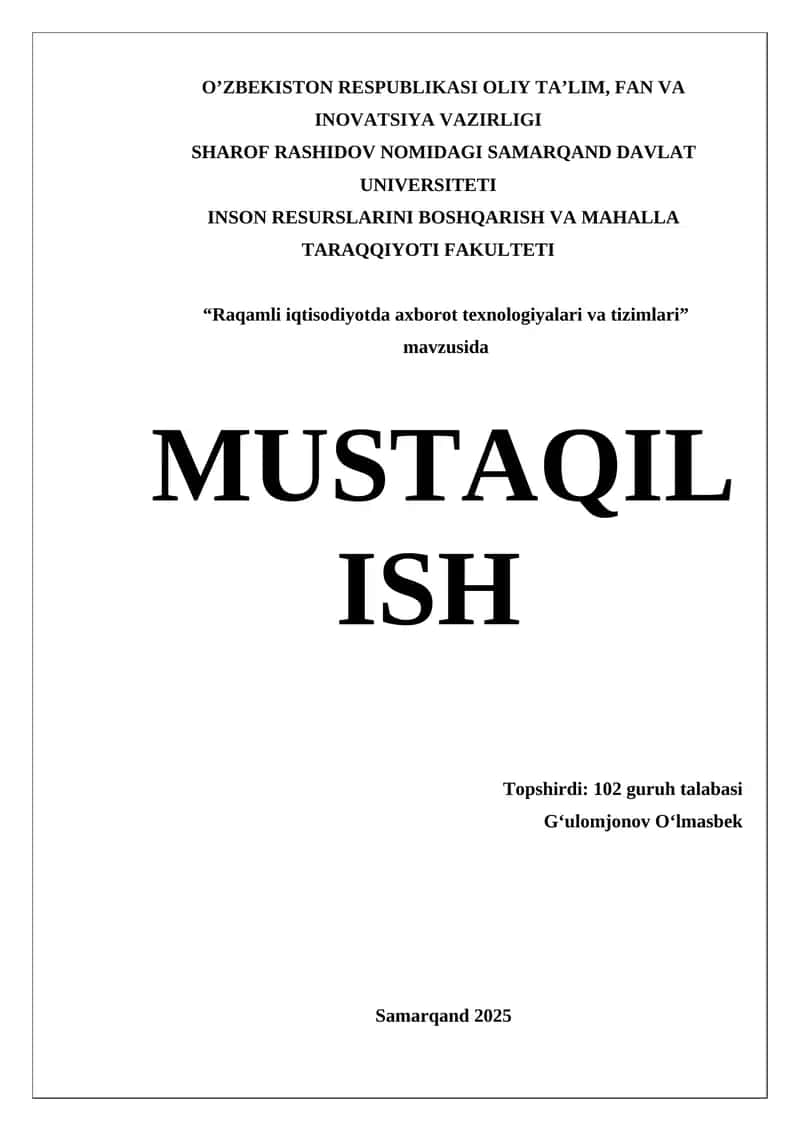 Raqamli iqtisodiyotda axborot texnologiyalari va tizimlari 1