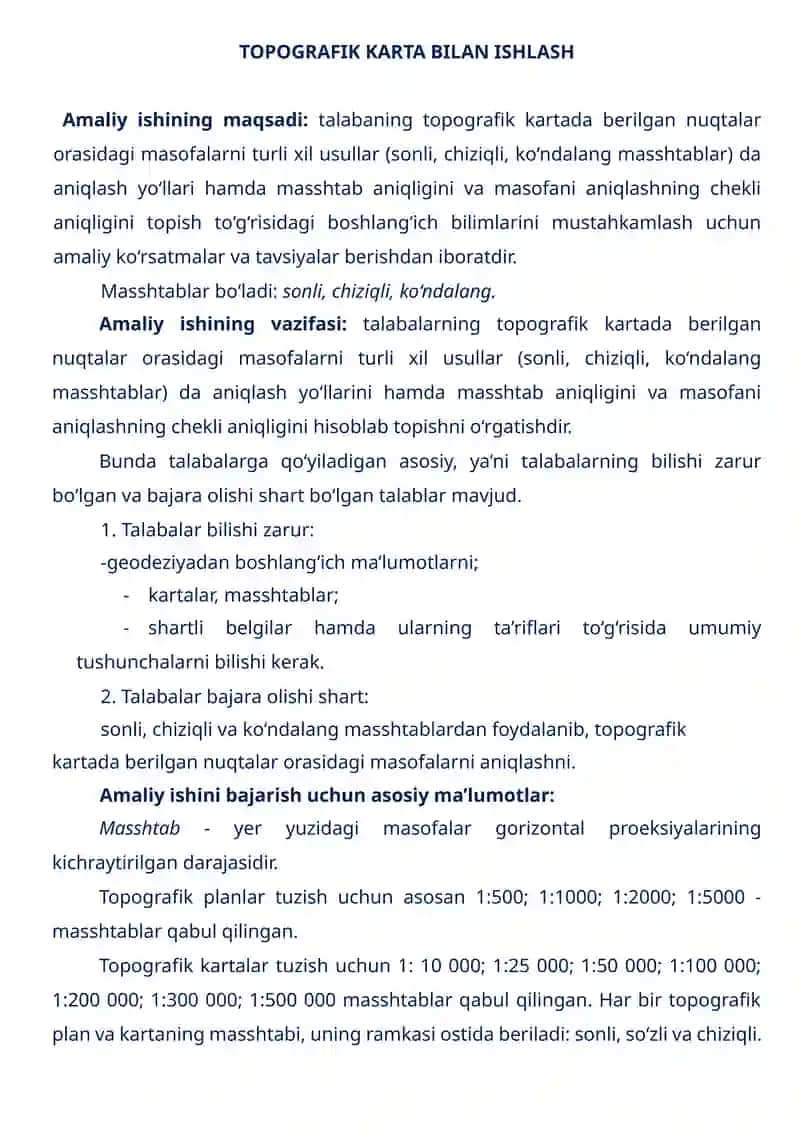 TOPOGRAFIK KARTA BILAN ISHLASH 1