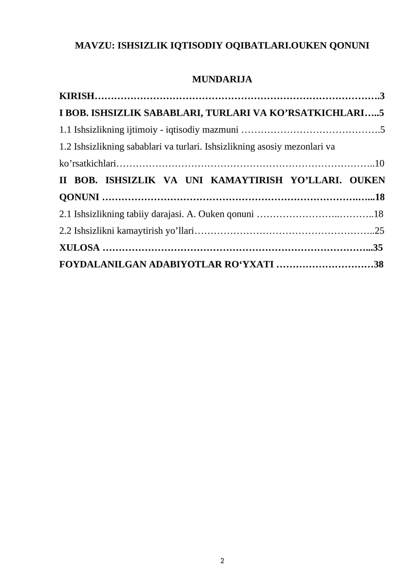 ISHSIZLIK IQTISODIY OQIBATLARI.OUKEN QONUNI 1