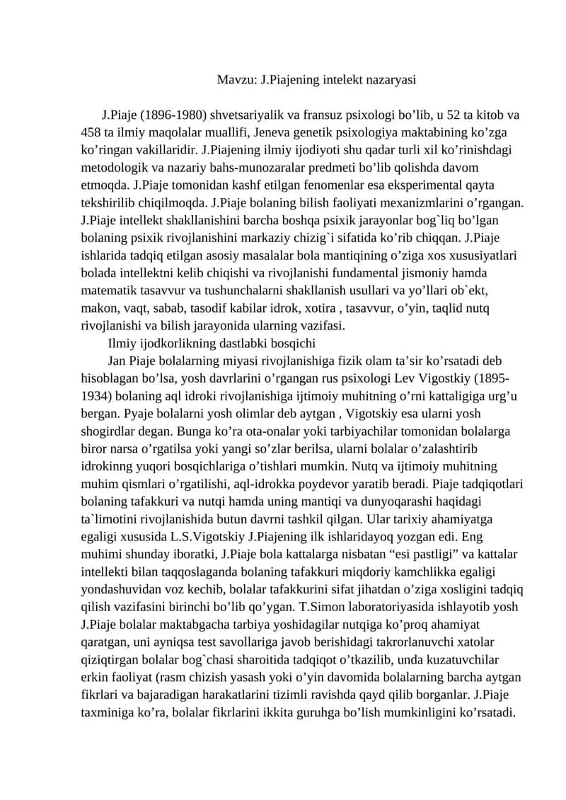 J.Piajening intelekt nazaryasi 1