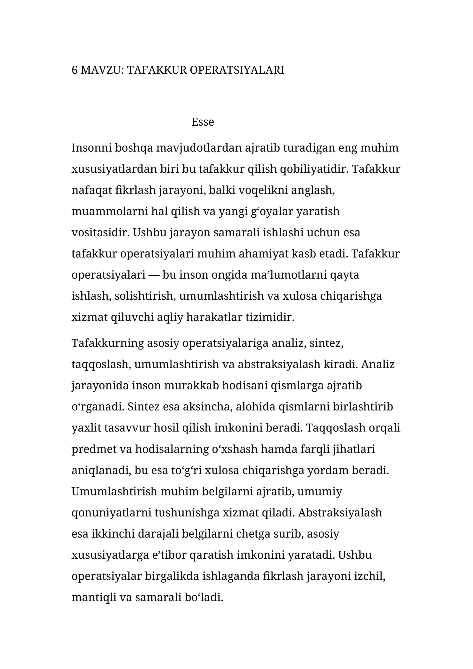TAFAKKUR OPERATSIYALARI 1