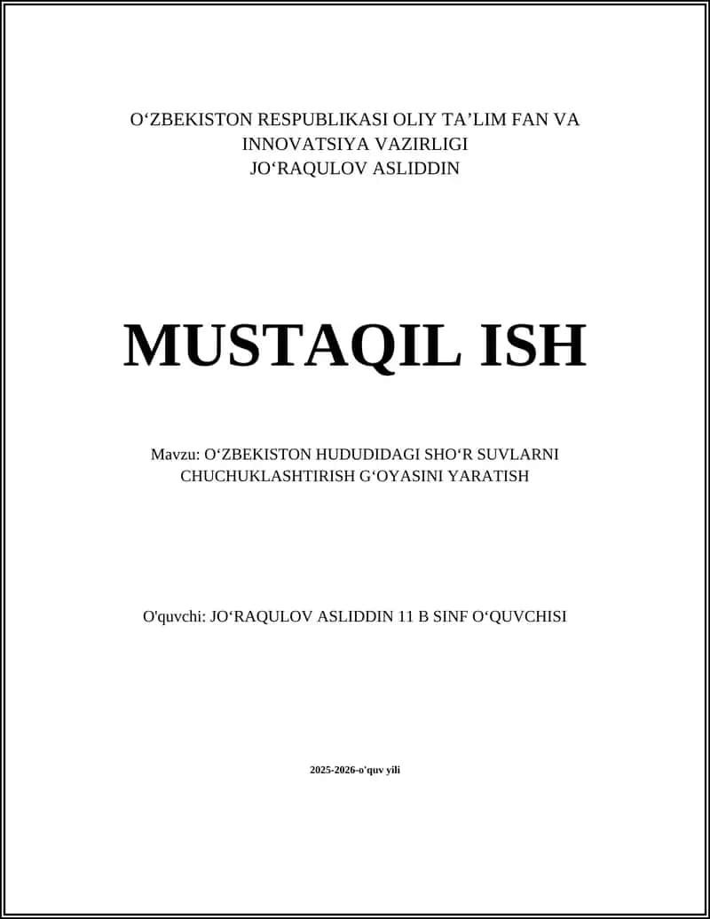 OʻZBEKISTON HUDUDIDAGI SHOʻR SUVLARNI CHUCHUKLASHTIRISH GʻOYASINI YARATISH 1