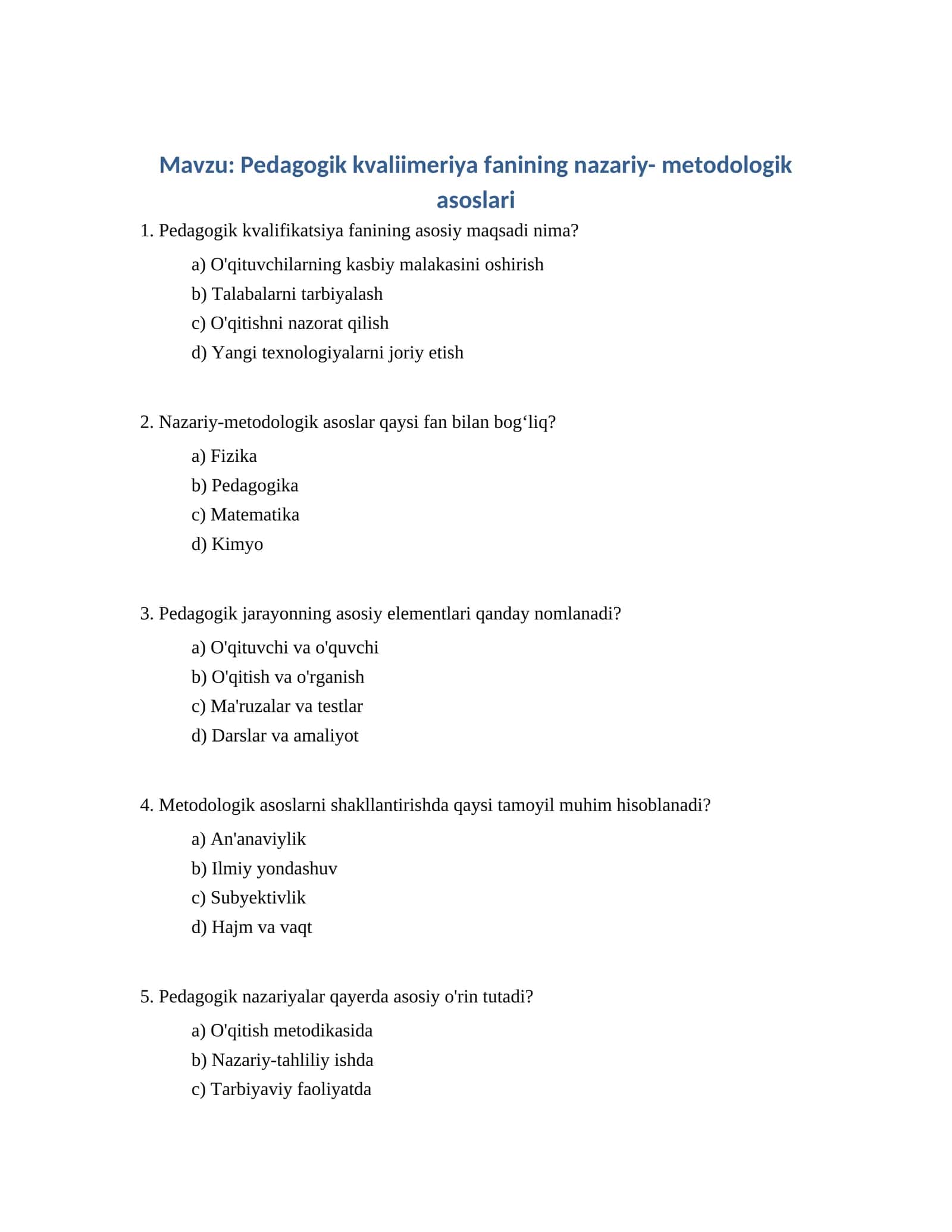 Pedagogik kvaliimeriya fanining nazariy- metodologik asoslari 1