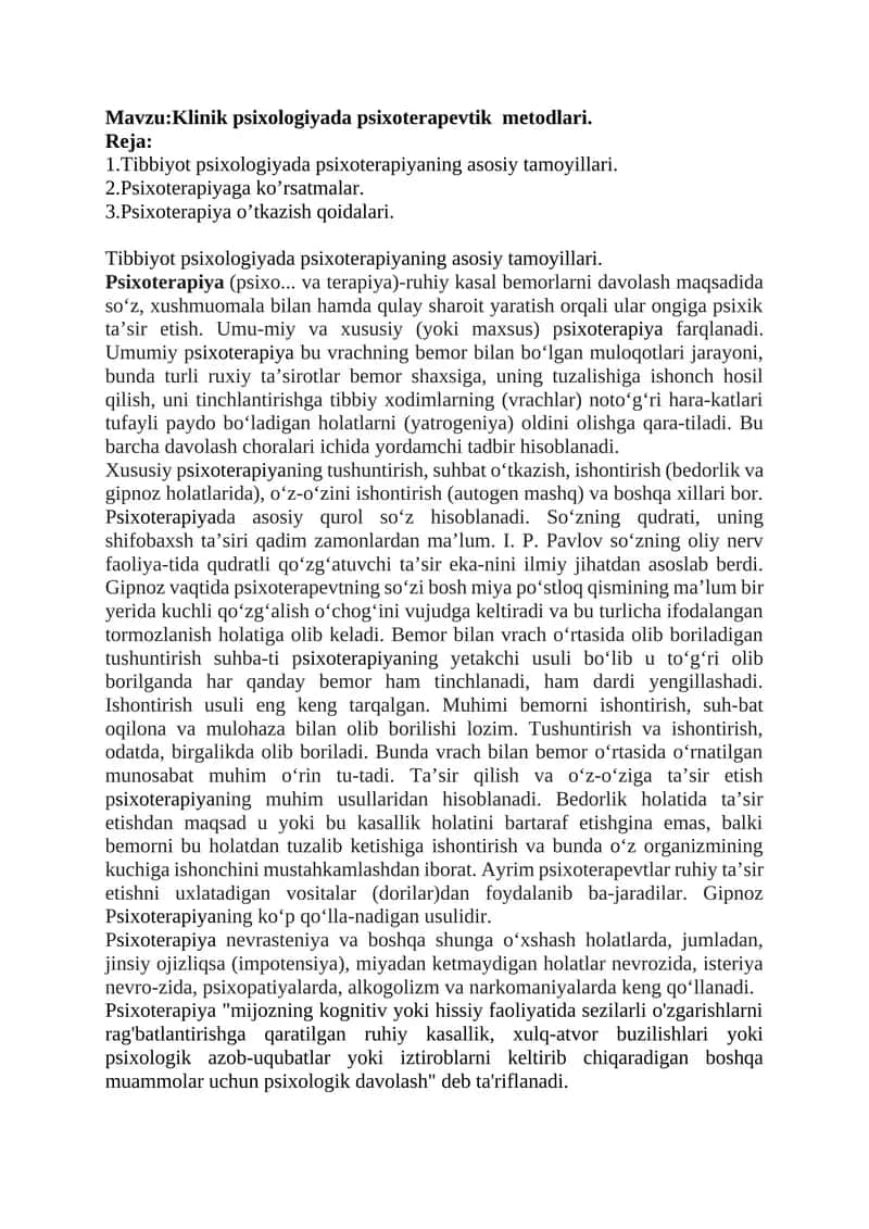 Klinik psixologiyada psixoterapevtik metodlari 1