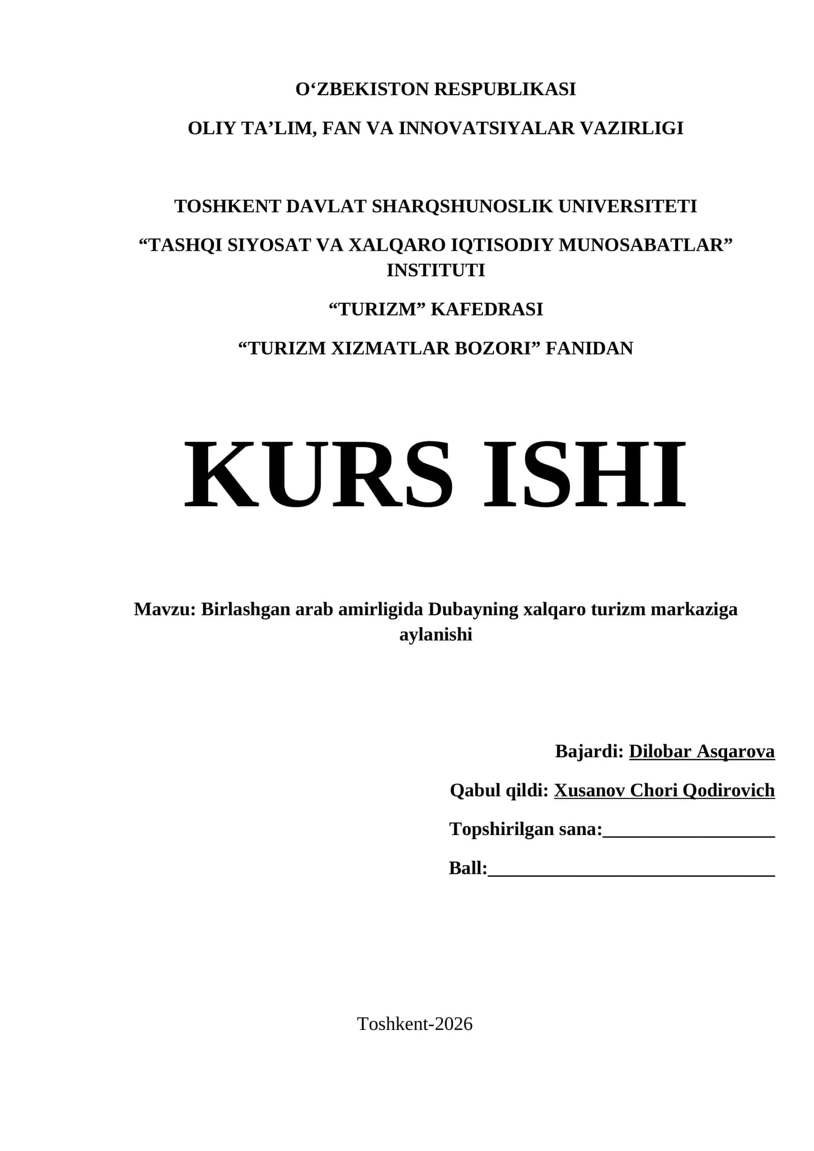 Birlashgan arab amirligida Dubayning xalqaro turizm markaziga aylanishi 1
