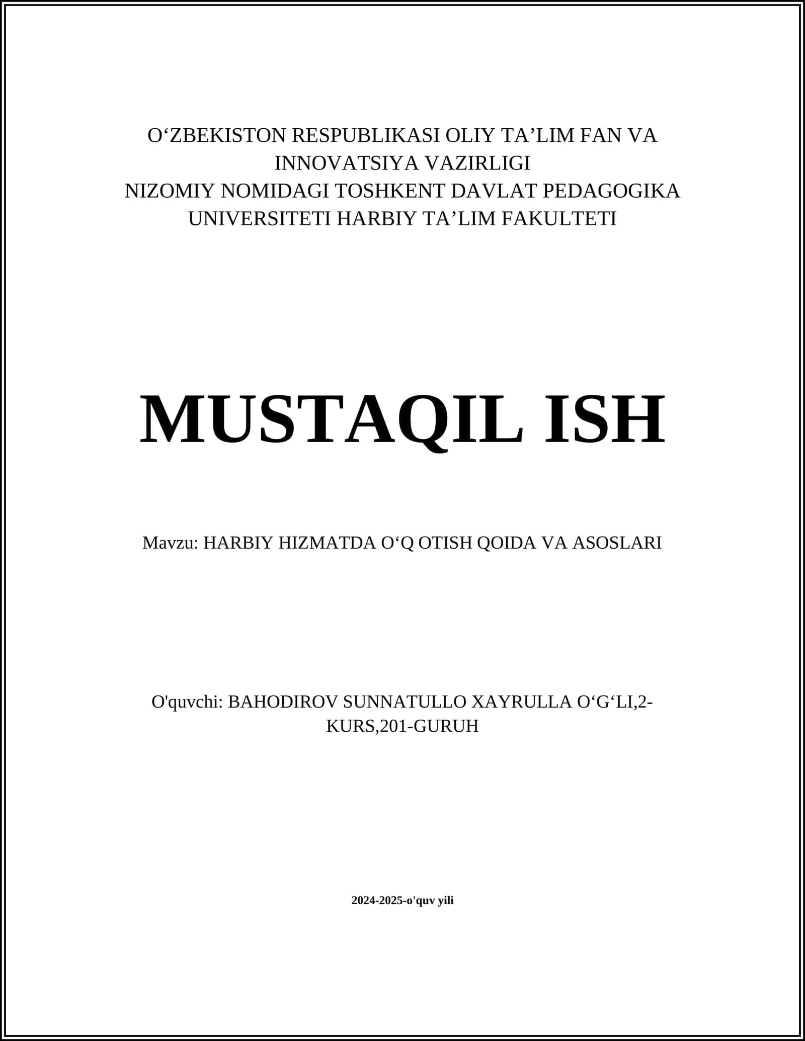 HARBIY HIZMATDA OʻQ OTISH QOIDA VA ASOSLARI 1