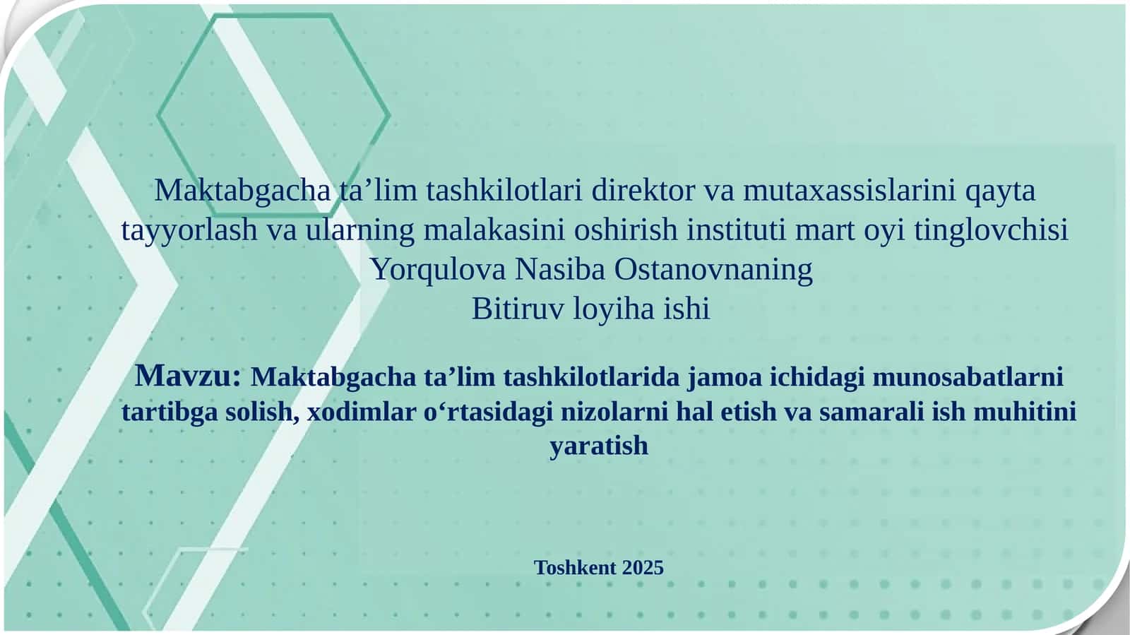 Maktabgacha taʼlim tashkilotlari doirasida jamoa ichidagi munosabatlarini tartibga solish 1