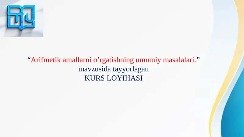 Arifmetika amallarini bajarish metodikasi 1