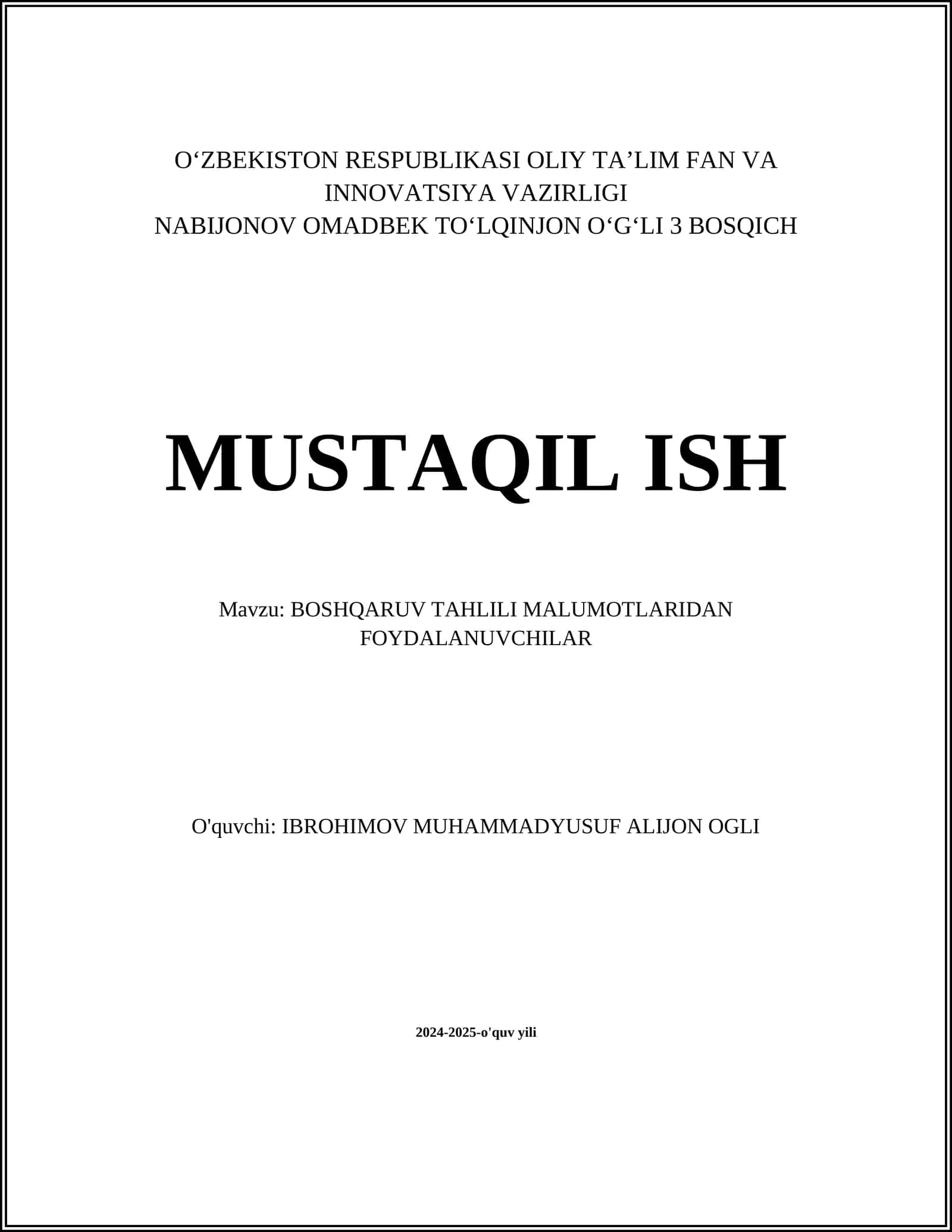 BOSHQARUV TAHLILI MALUMOTLARIDAN FOYDALANUVCHILAR 1