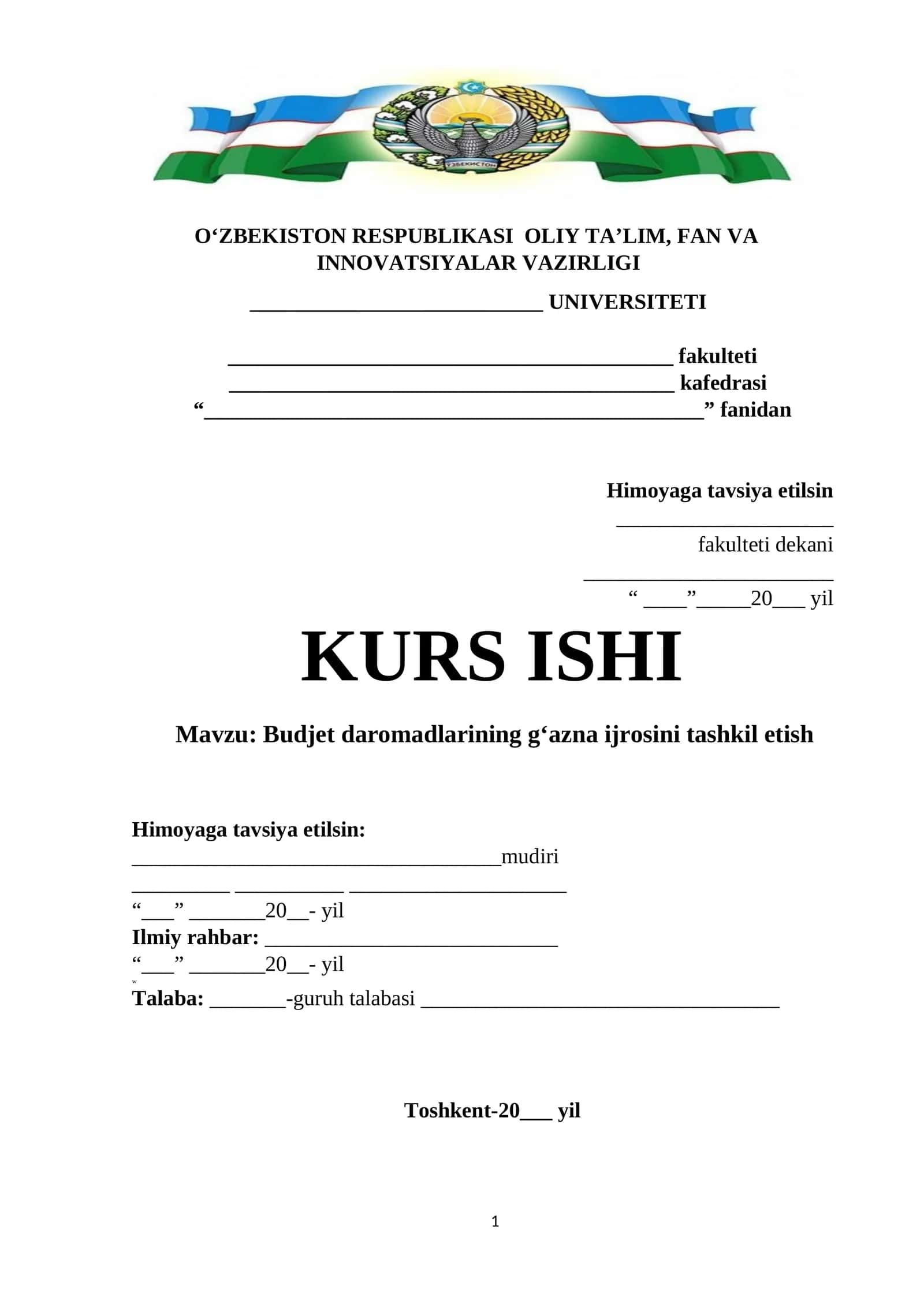 Budjet daromadlarining gʻazna ijrosini tashkil etish 1