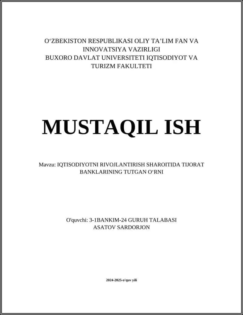 IQTISODIYOTNI RIVOJLANTIRISH SHAROITIDA TIJORAT BANKLARINING TUTGAN OʻRNI 1