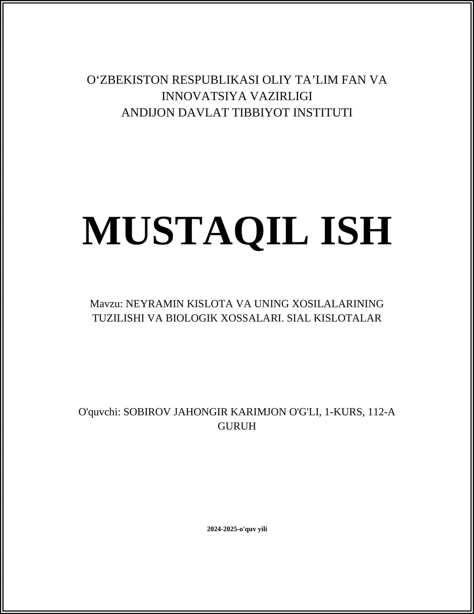 Neyramin Kislota va Uning Xosilalarining Tuzilishi 1