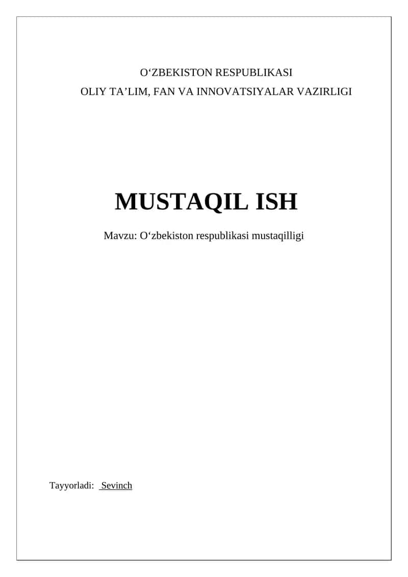 Oʻzbekiston Respublikasi Mustaqilligining Tarixi 1