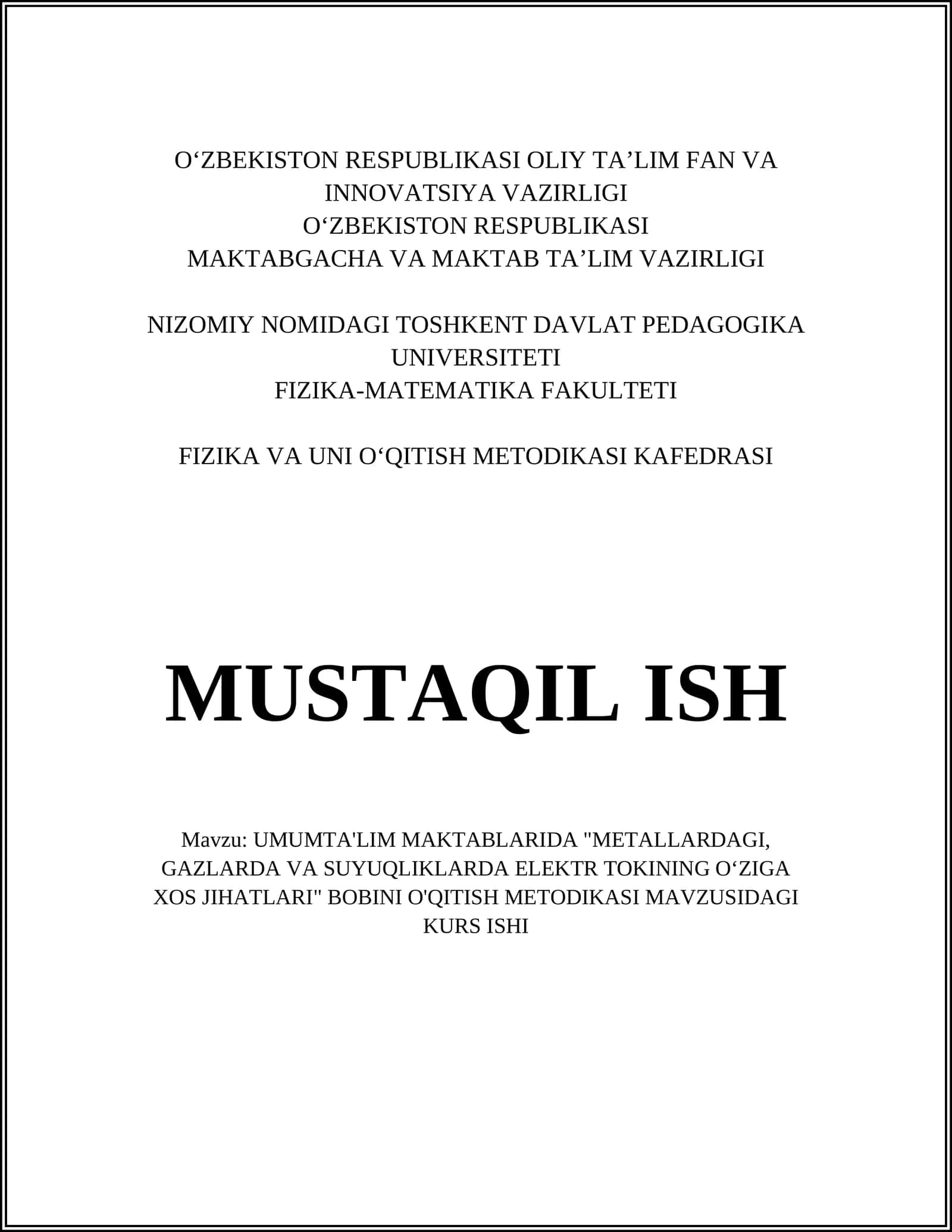 FIZIKA VA UNI O‘QITISH METODIKASI KAFEDRASI 1