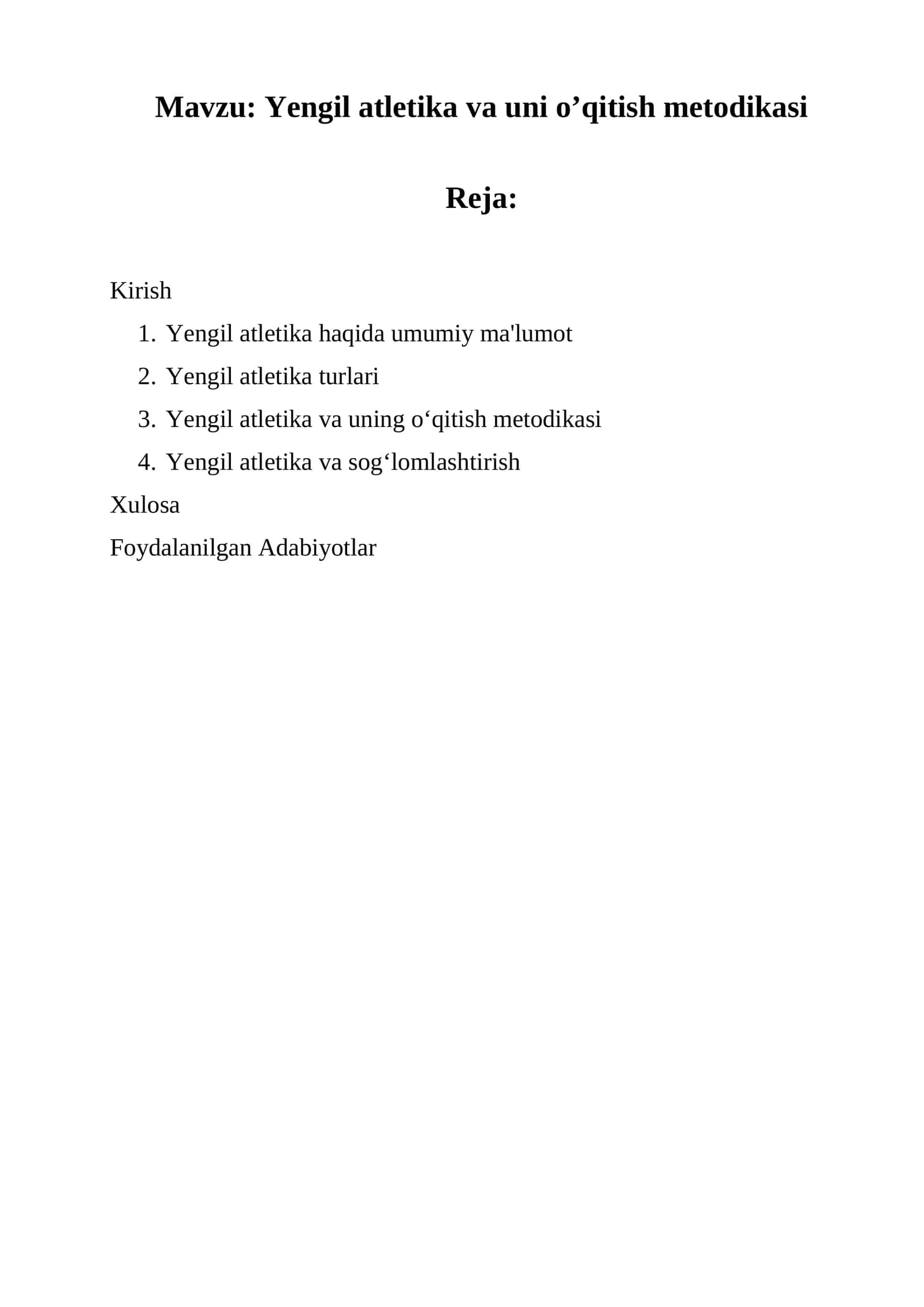 Yengil atletika va uni o’qitish metodikasi 1