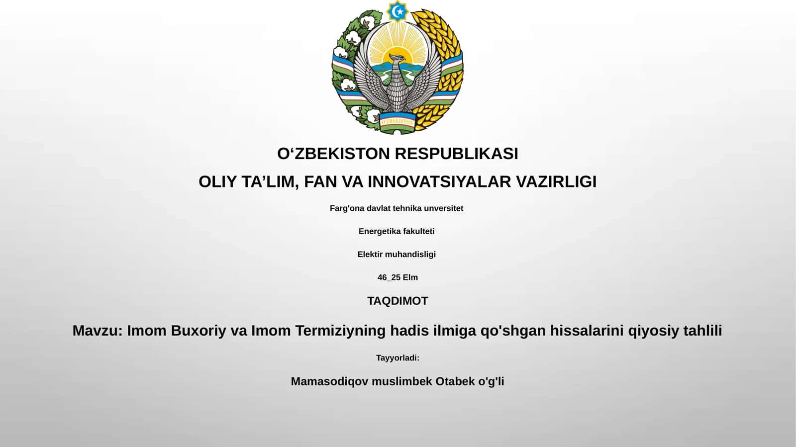 Imom Buxoriy va Imom Termiziyning hadis ilmiga qo'shgan hissalarini qiyosiy tahlili 1