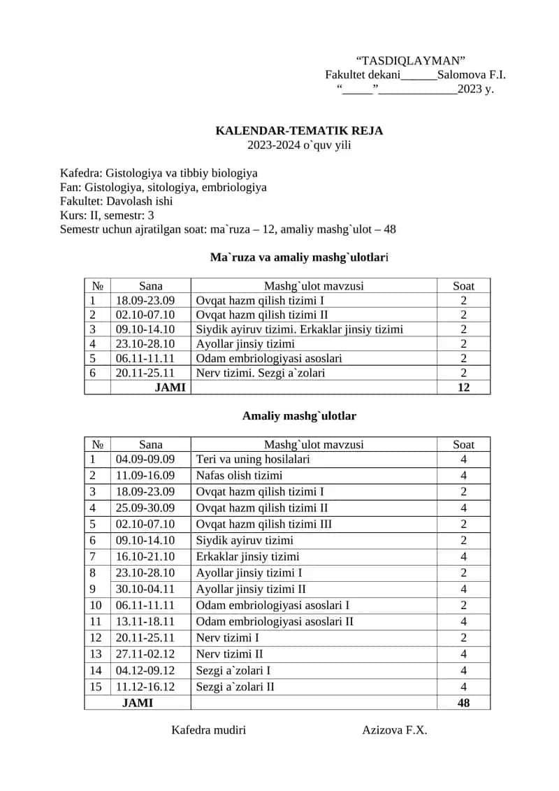KALENDAR-TEMATIK REJA 2023-2024 o`quv yili 1