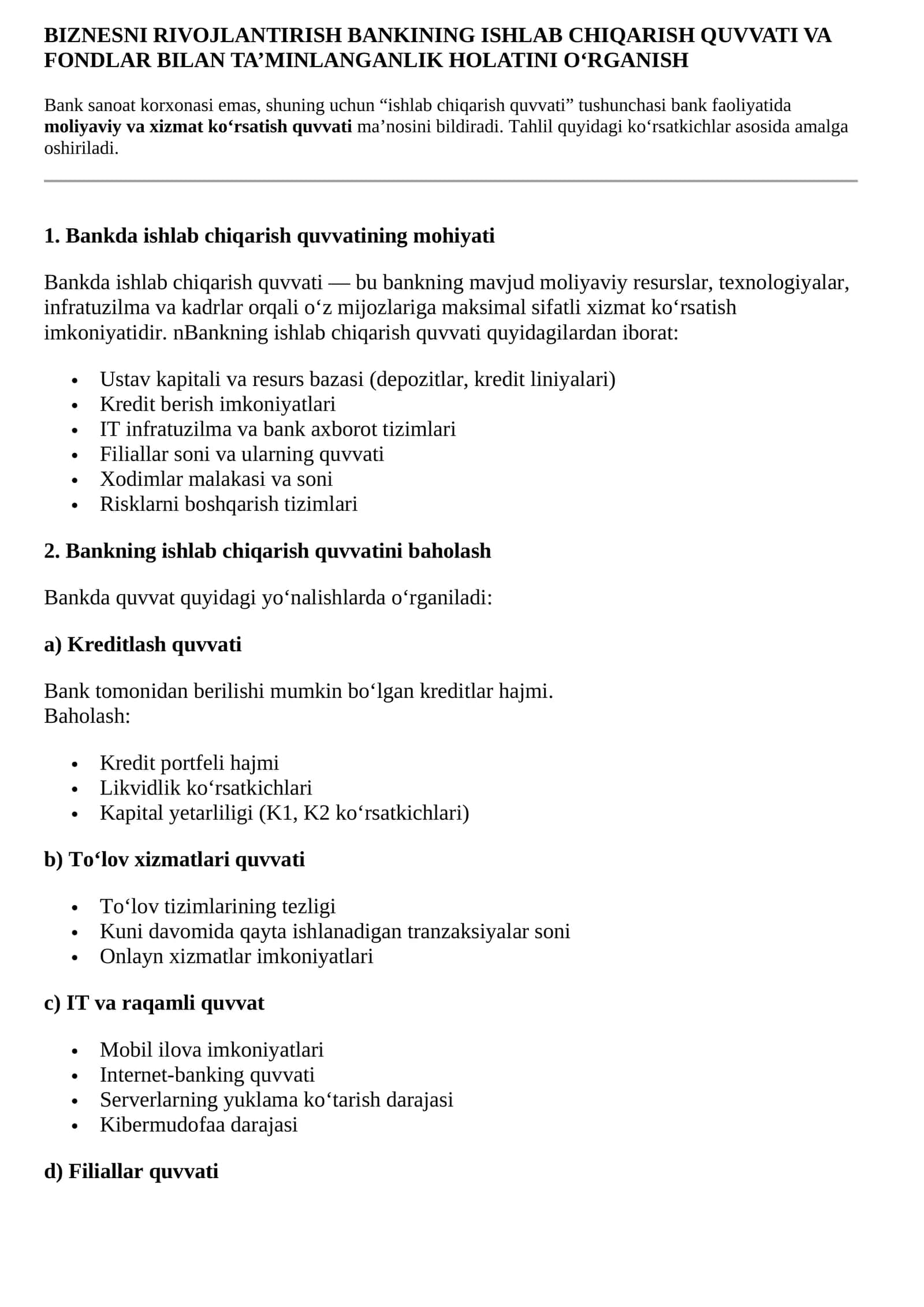 Ishlab chiqarish quvvati tushunchasi 1