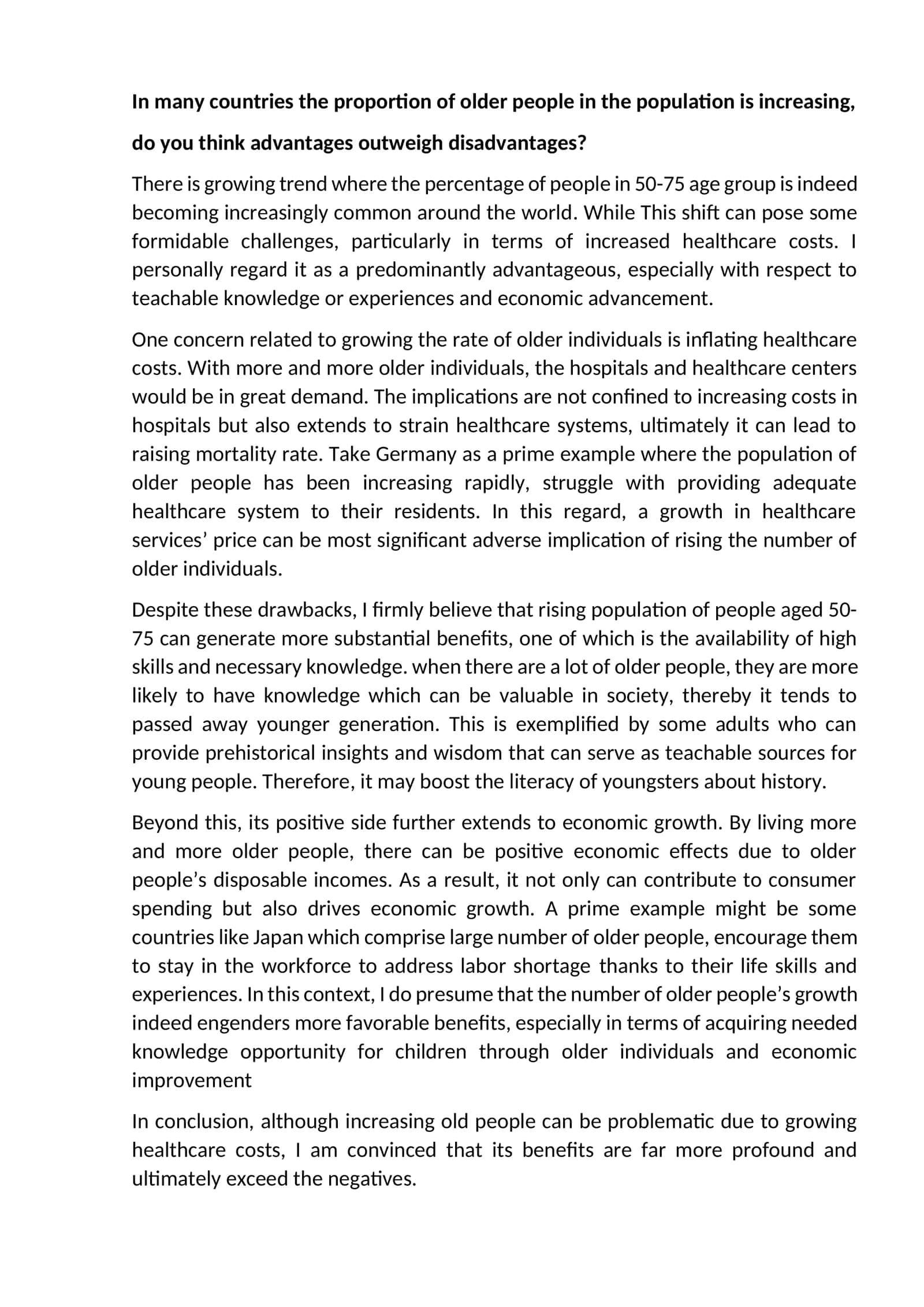Advantages and Disadvantages of Increasing Older Population 1