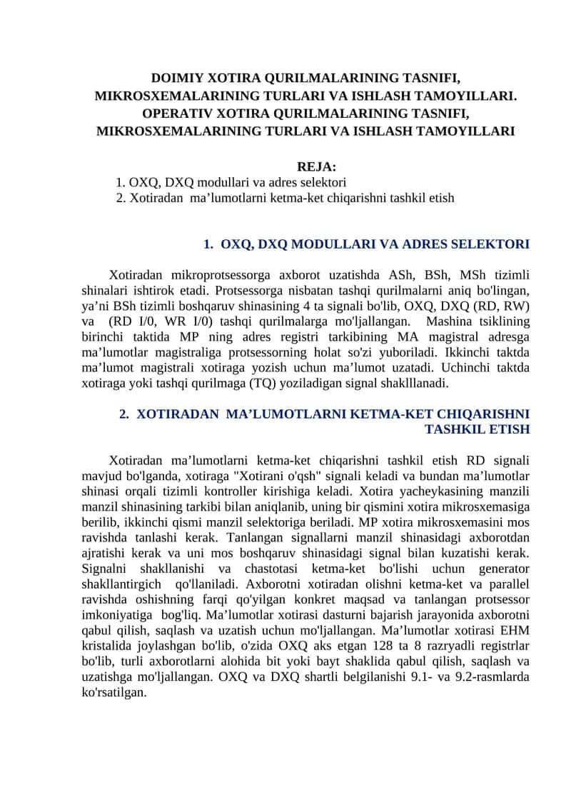 OXQ, DXQ MODULLARI VA ADRES SELEKTORI 1