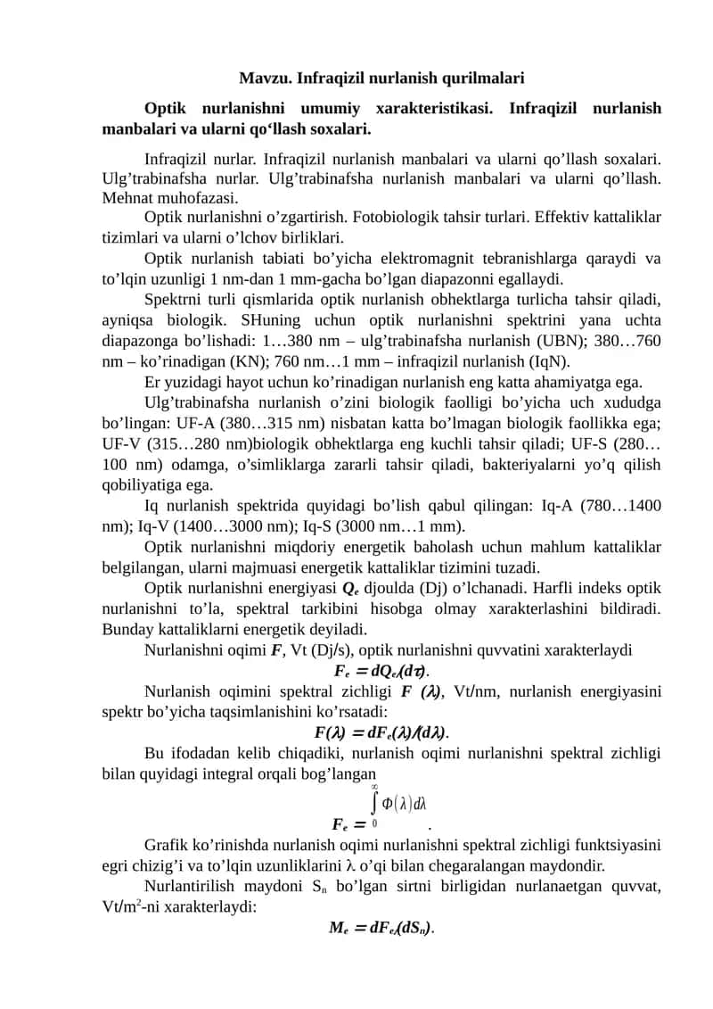 Infraqizil nurlanish qurilmalari 1