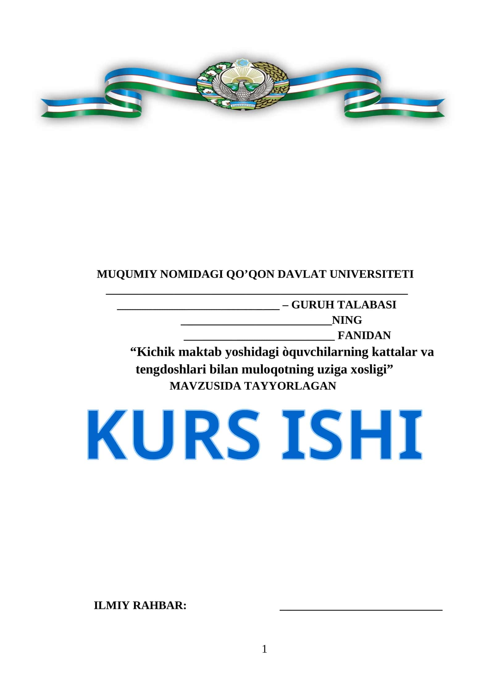 Kichik maktab yoshidagi òquvchilarning kattalar va tengdoshlari bilan muloqotning uziga xosligi 1