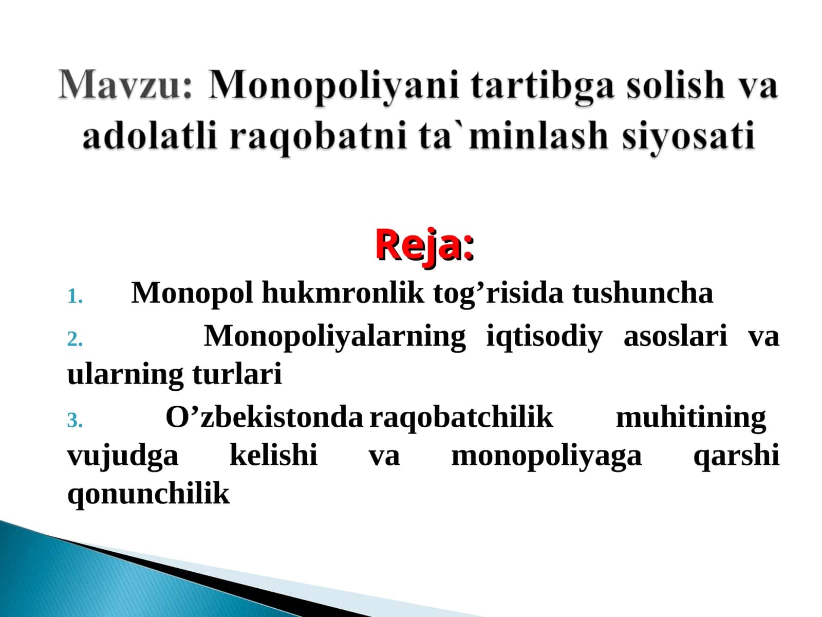 Reja: Monopol hukmronlik tog’risida tushuncha 1