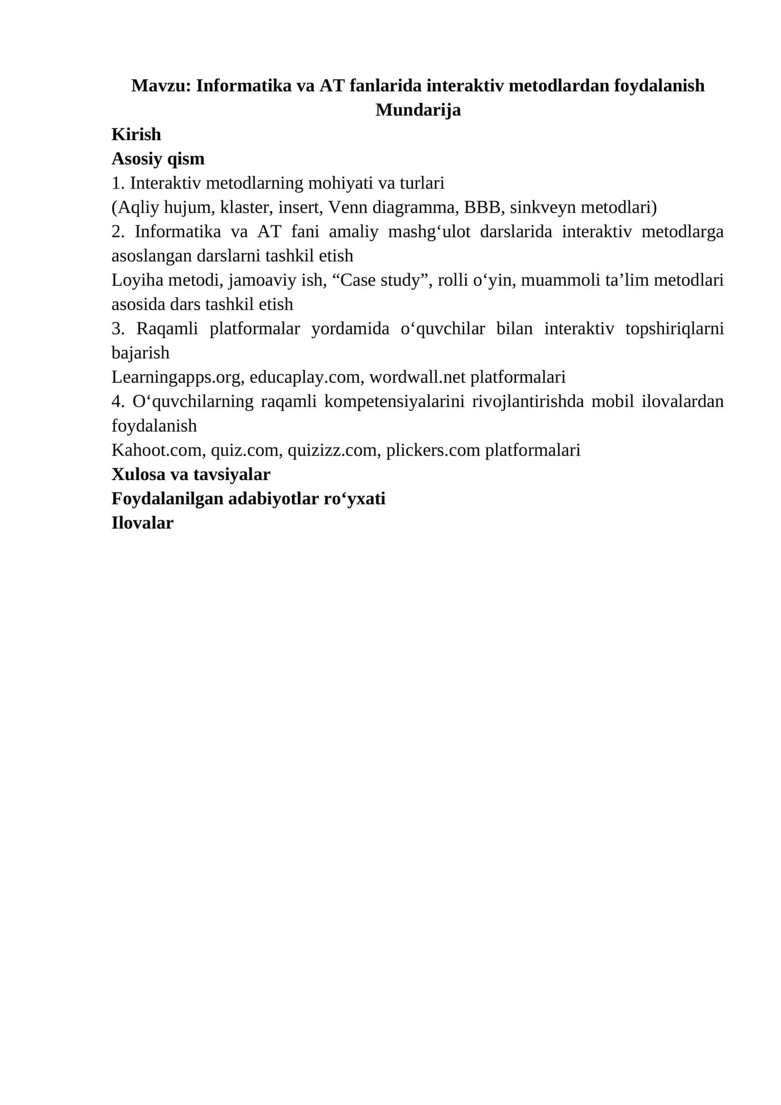 Informatika va AT fanlarida interaktiv metodlardan foydalanish 1