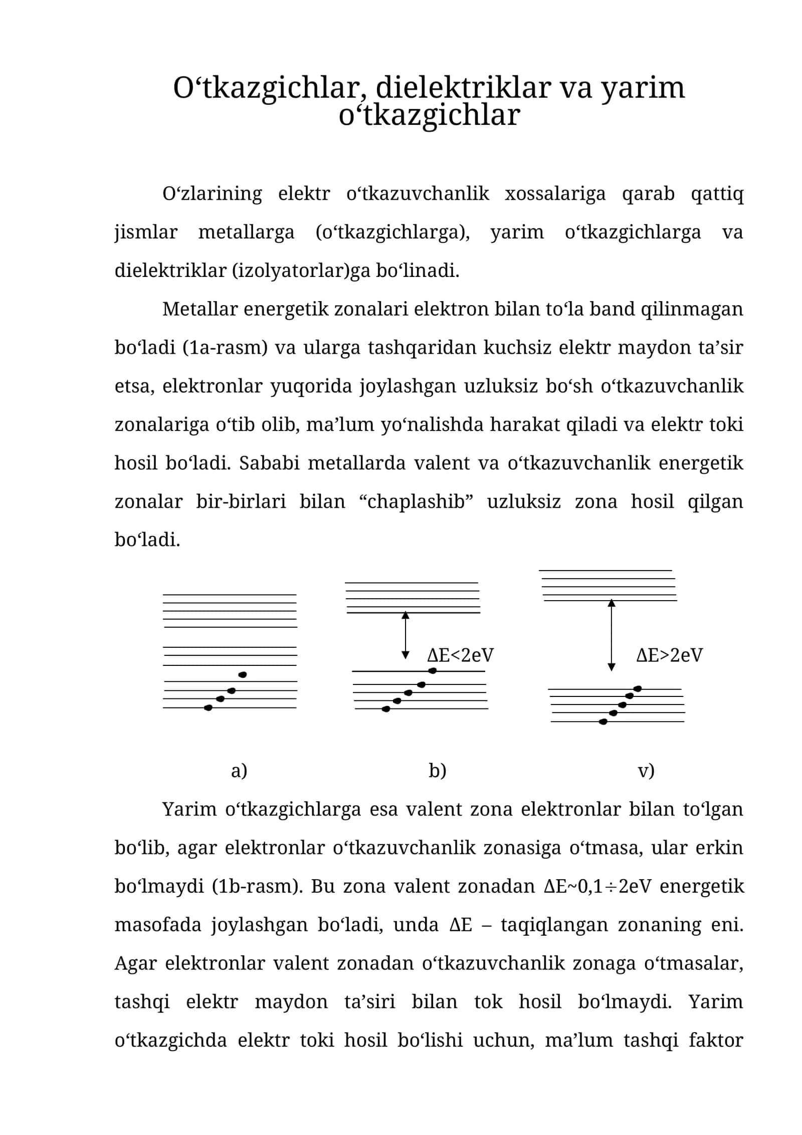 O‘tkazgichlar, dielektriklar va yarim o‘tkazgichlar 1