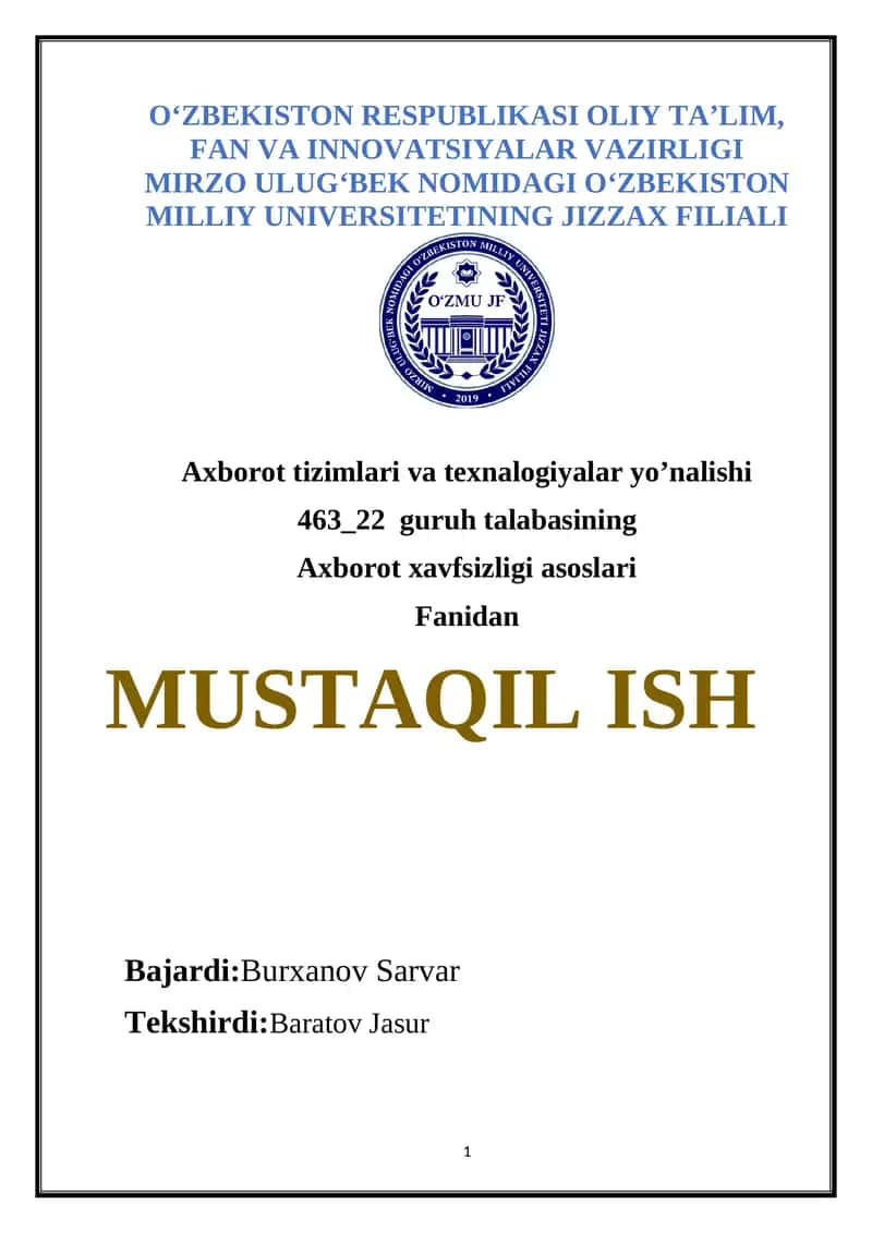 O’rniga qo’yish shifrlari kriptotaxlili 1
