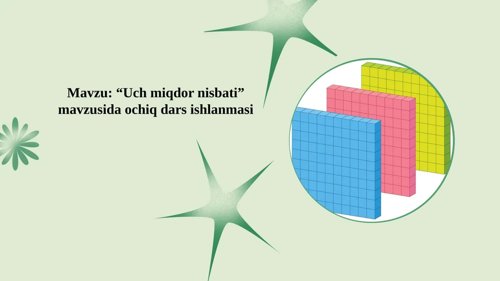 “Uch miqdor nisbati” mavzusida ochiq dars ishlanmasi      Mavzu: “Uch miqdor nisbati” mavzusida ochiq dars ishlanmasi 1