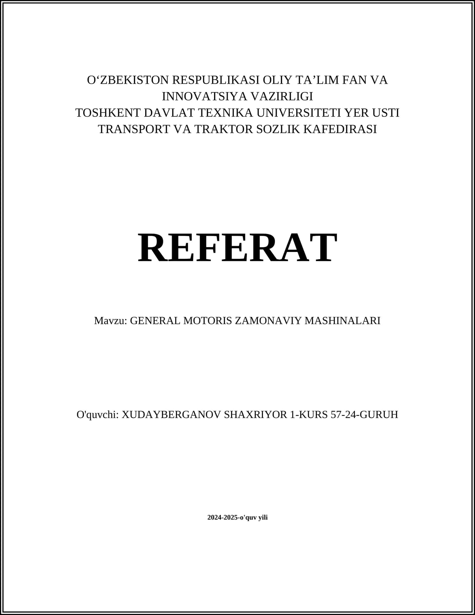 GENERAL MOTORIS ZAMONAVIY MASHINALARI 1