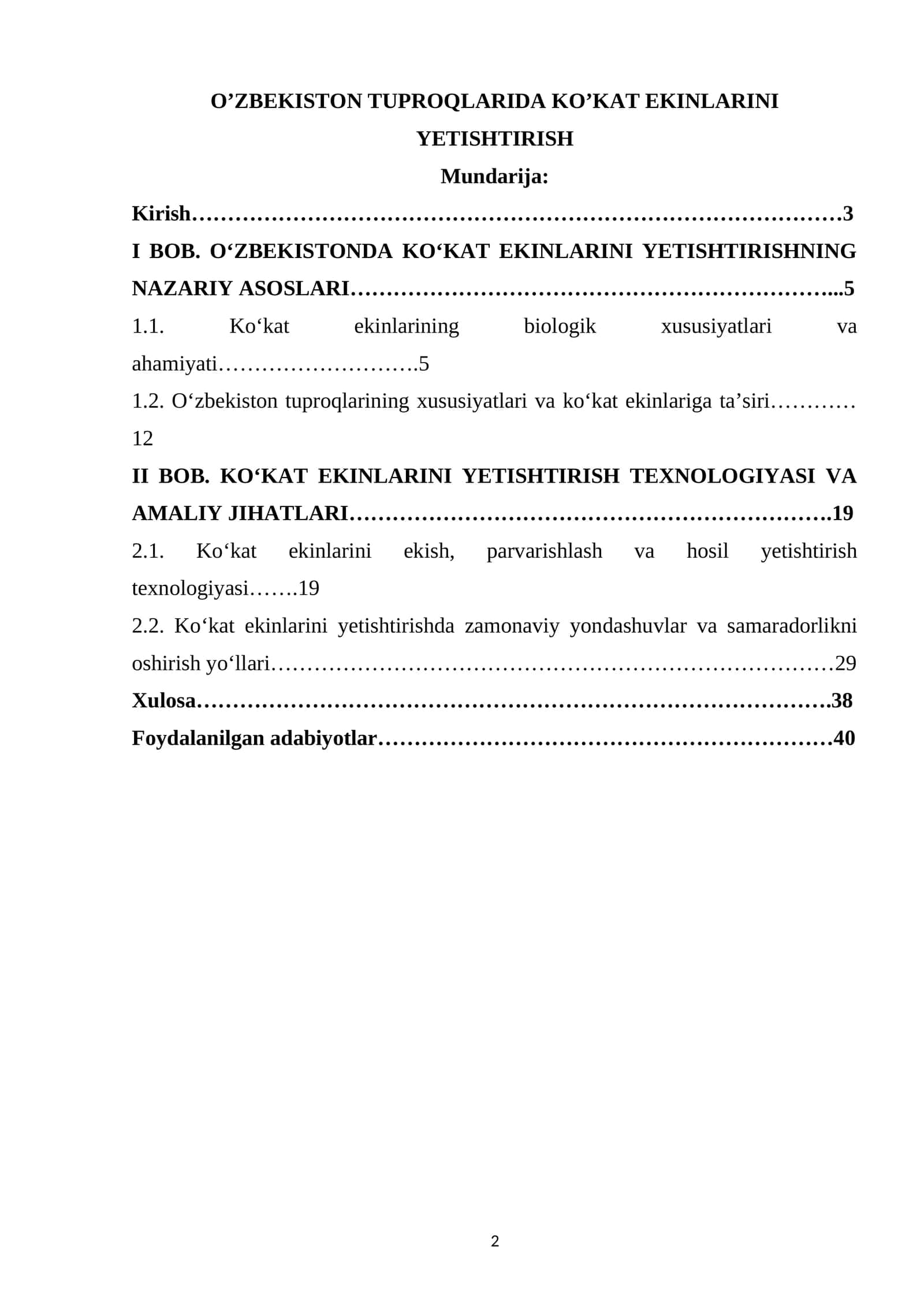 O’ZBEKISTON TUPROQLARIDA KO’KAT EKINLARINI YETISHTIRISH 1