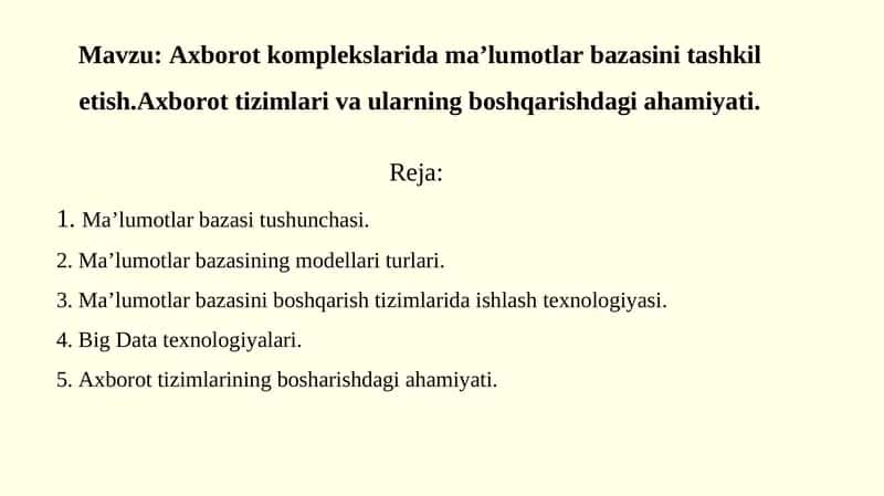 Ma’lumotlar bazasi tashkil etish 1