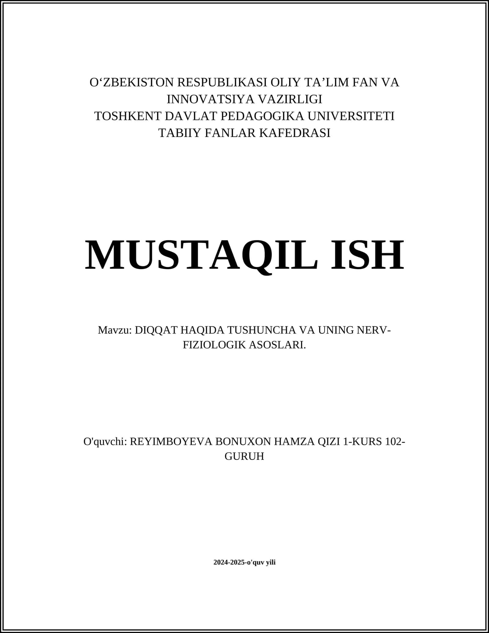 DIQQAT HAQIDA TUSHUNCHA VA UNING NERV-FIZIOLOGIK ASOSLARI 1