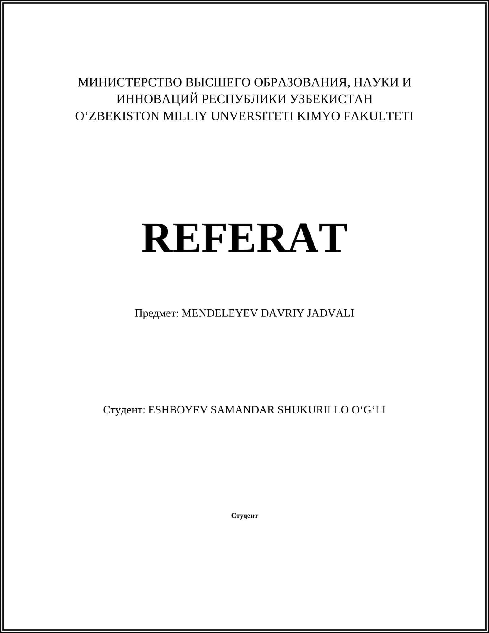 MENDELEYEV DAVRIY JADVALI 1