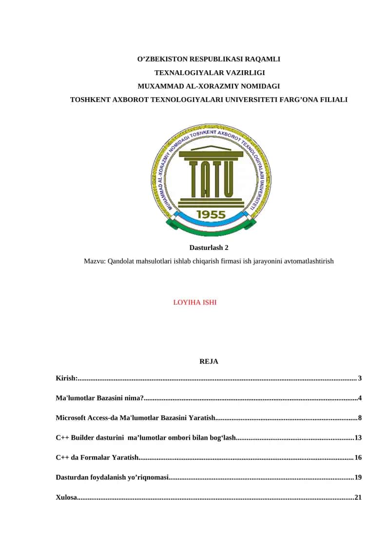Qandolat mahsulotlari ishlab chiqarish firmasi ish jarayonini avtomatlashtirish 1