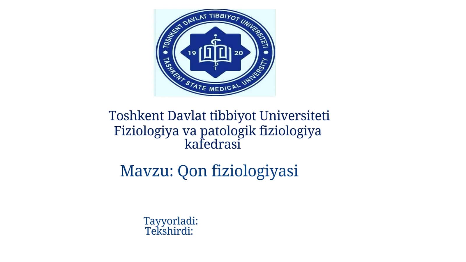 Qon fiziologiyasi 1